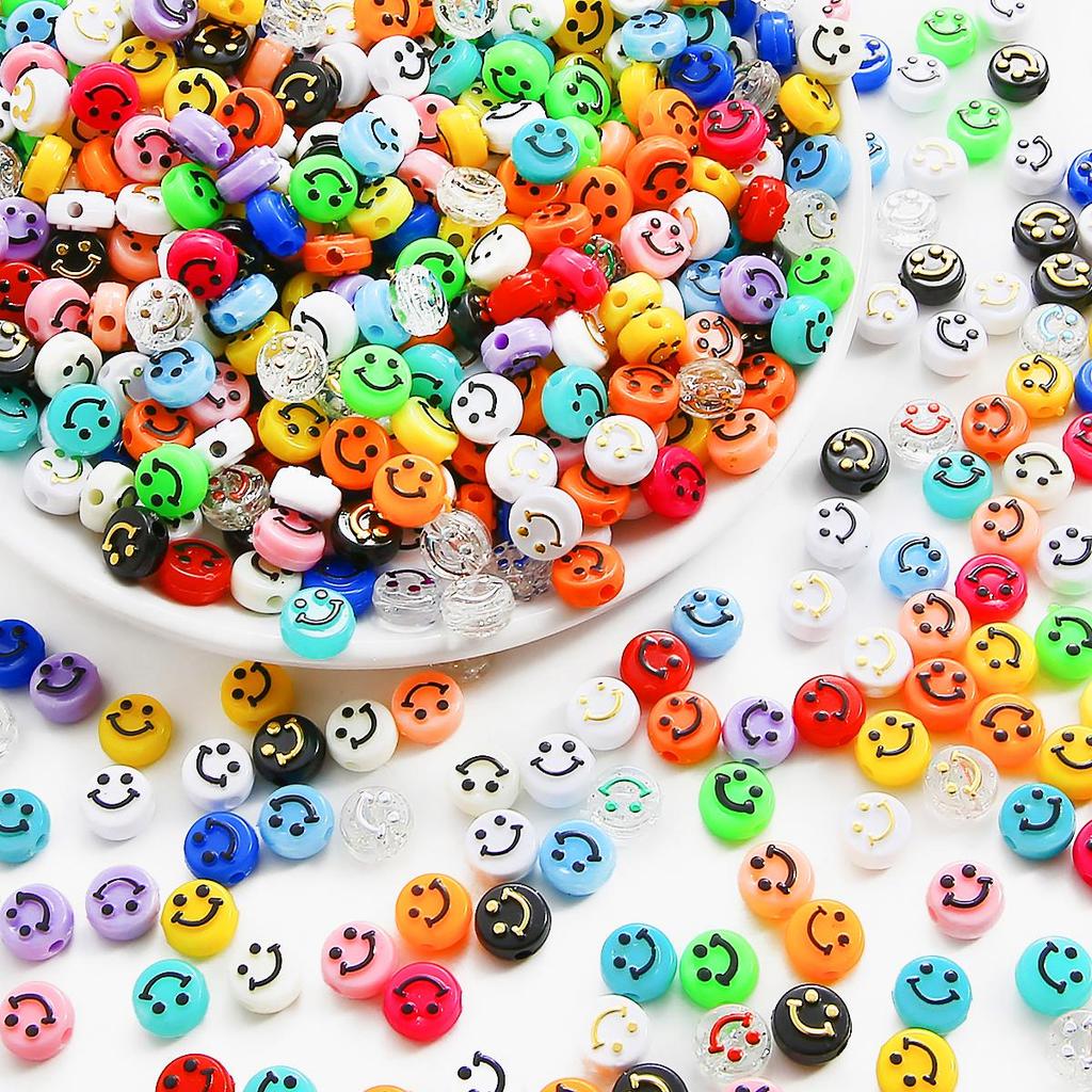 500Pcs Round Shape Acrylic Beads Spaced Smile Beads For Jewelry Making Craft Accessories