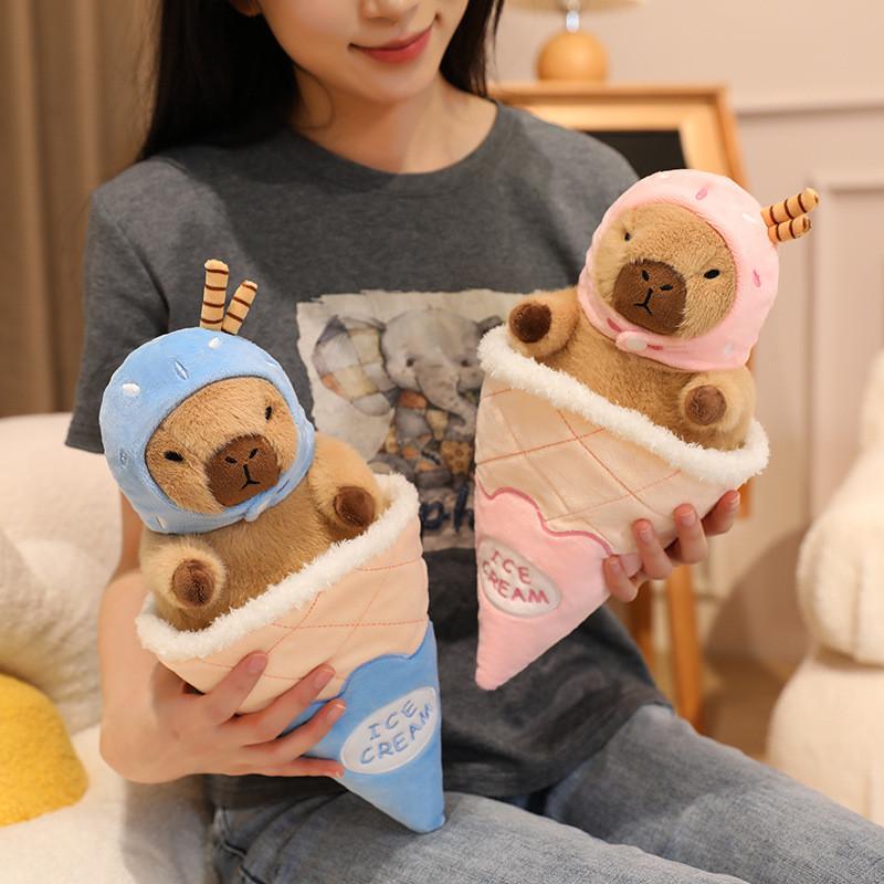 Cream Ice Strawberry Capybara Cute Cartoon Plush Doll Toy Bedroom Decoration