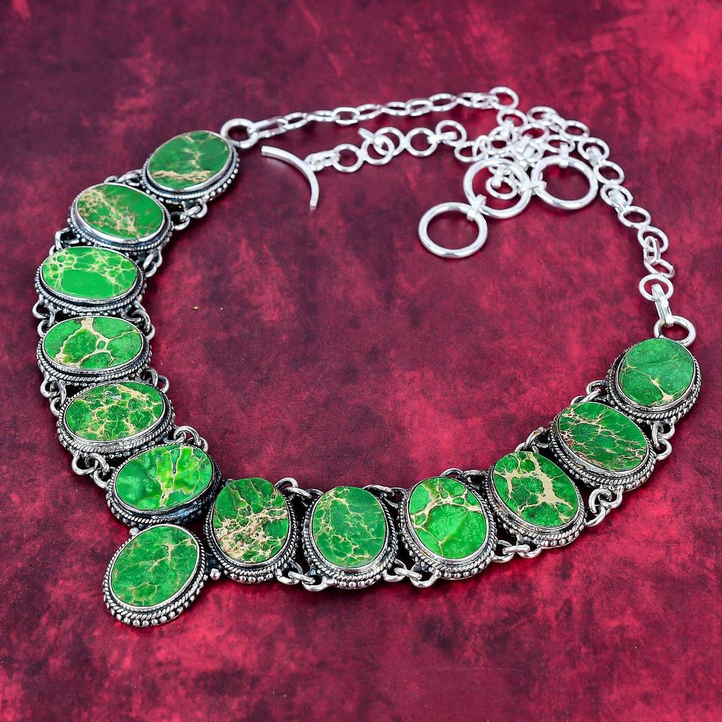 Green Sea Sediment Necklace 925 Solid Sterling Silver Adjustable Chain Necklace Gift For Women, Handmade Gemstone Jewelry Necklace