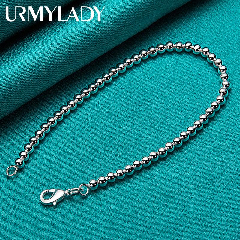 Браслет из стерлингового серебра 925 пробы, гладкий 4 мм, из бисера для женщин, свадебные, помолвочные, вечерние, модные украшения