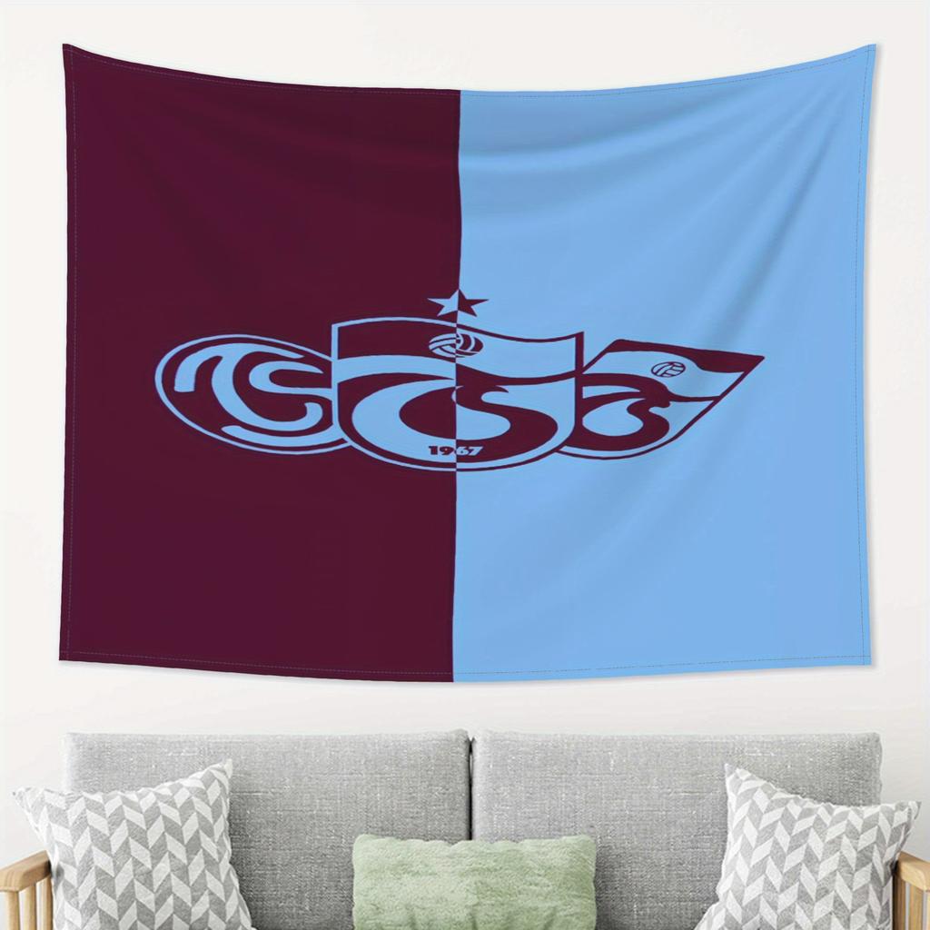 Trabzonspor Logo Wall Hanging Decor Premium Polyester Fabric with Vibrant Blue Maroon Horizontal Stripes Home Office