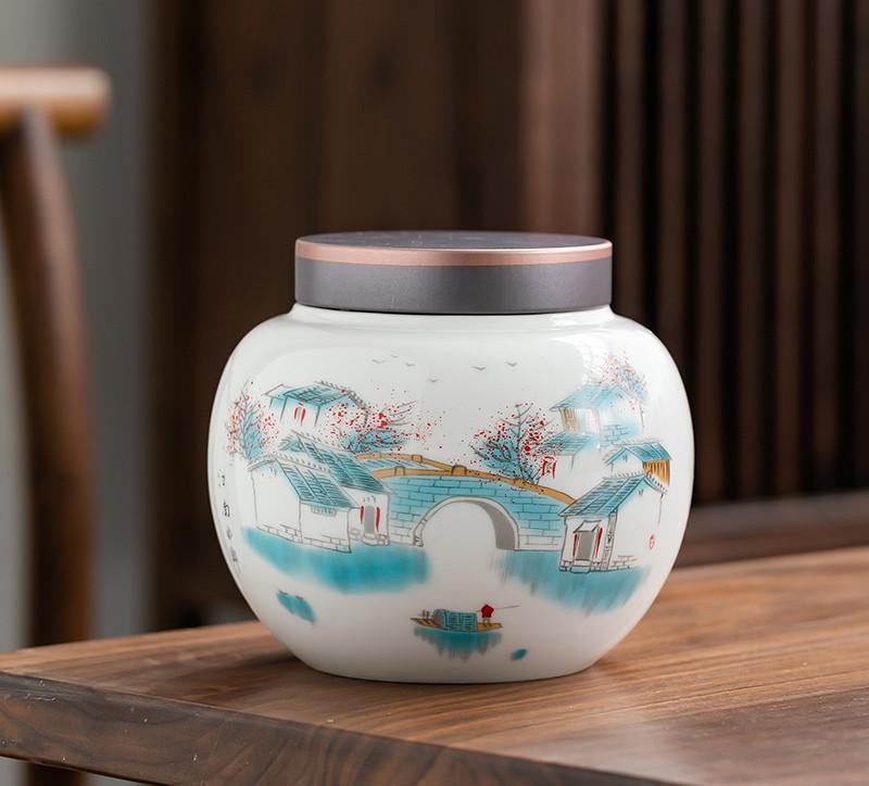 Китайский керамический контейнер для чая, портативная герметичная банка, дорожные коробки для чая, кухонный органайзер для специй, резервуар для хранения конфет, кофе, сухофруктов