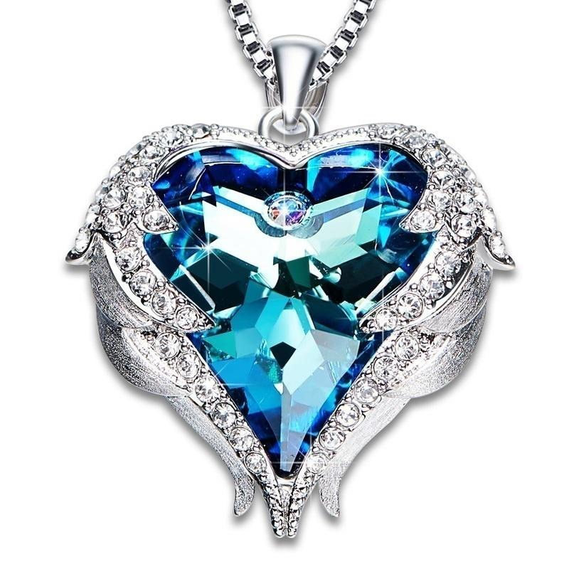 Ожерелья с подвеской «Крылья ангела» Ожерелье с синим кристаллом в форме сердца для женщин Рождественские украшения MIT