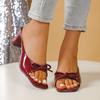 Женские босоножки на высоком каблуке с бантом 2025 года, летние женские тапочки для отдыха на открытом воздухе, винно-красные тапочки с квадратным носком
