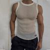 Men's Casual Transparent Mesh Solid Color Sleeveless Knit Top Spring Summer Vest T-shirt Fashion Vintage Knitted Male Sport Tank