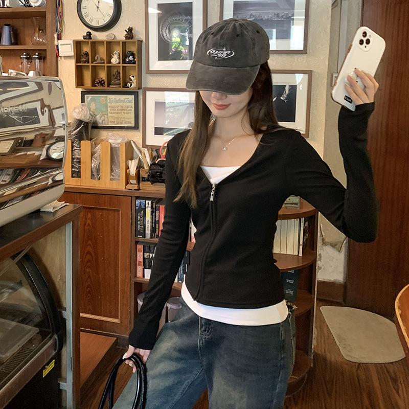 Поддельный двухкомпонентный черный и белый контрастный немецкий бархат, утолщенный, теплый, тонкий, женский, осенне-зимний, новый, с длинными рукавами, с внутренней молнией