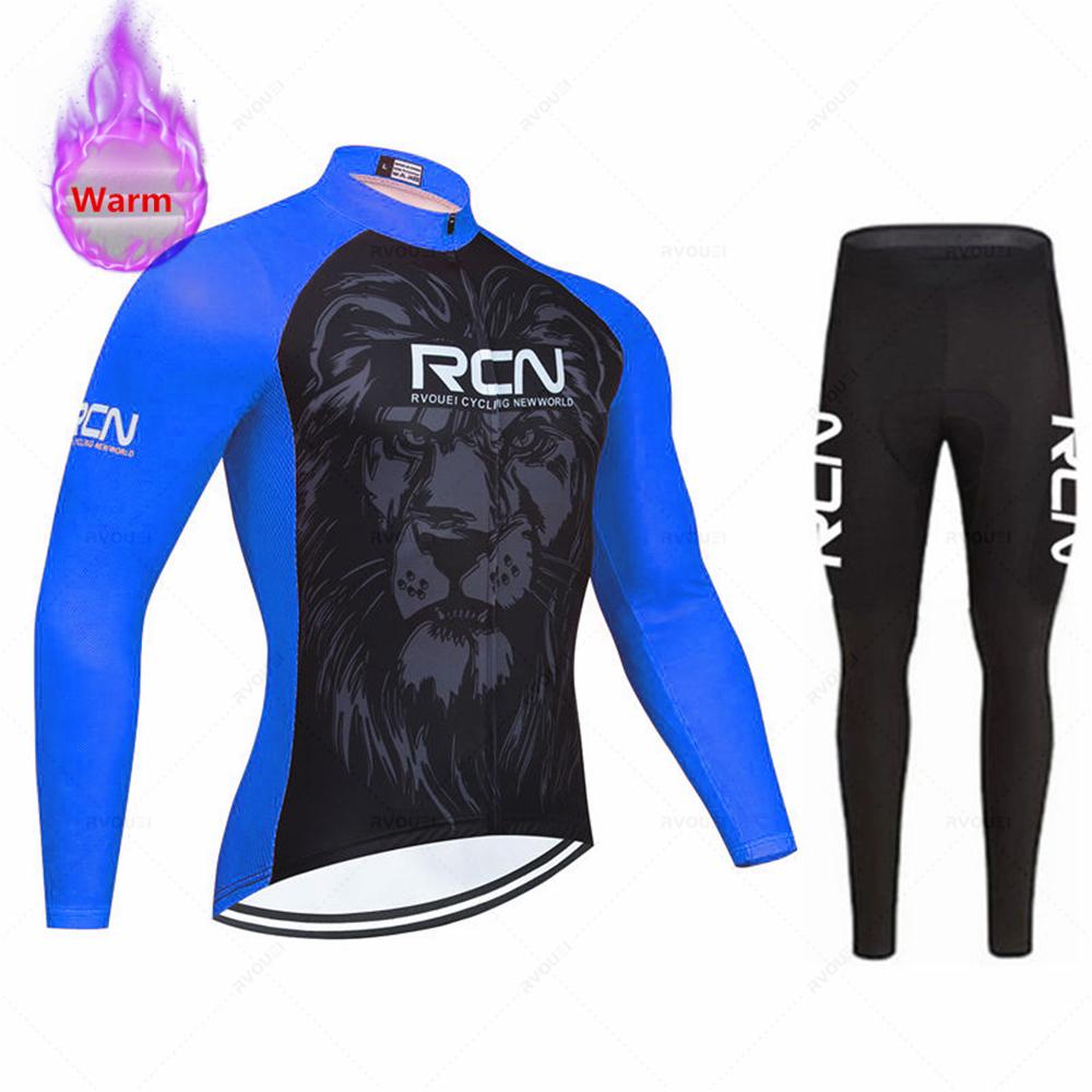 New Rcn Men Winter Cycling Clothing Long Sleeve Thermal Fleece Bicycle Jersey Set MTB Warm Bike Jersey Set Ropa Ciclismo Hombre