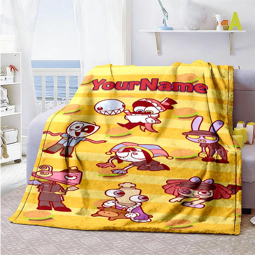 Digital Circus Personalized Text Blanket Throw Customizable Blanket Comfortable Suitable for Chair Livingroom Home Decor Nap Four Seasons Universal
