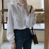 Women Shirts Lantern Long Sleeve Lapel Collar Tops Ladies Simple Leisure Lace Blouse