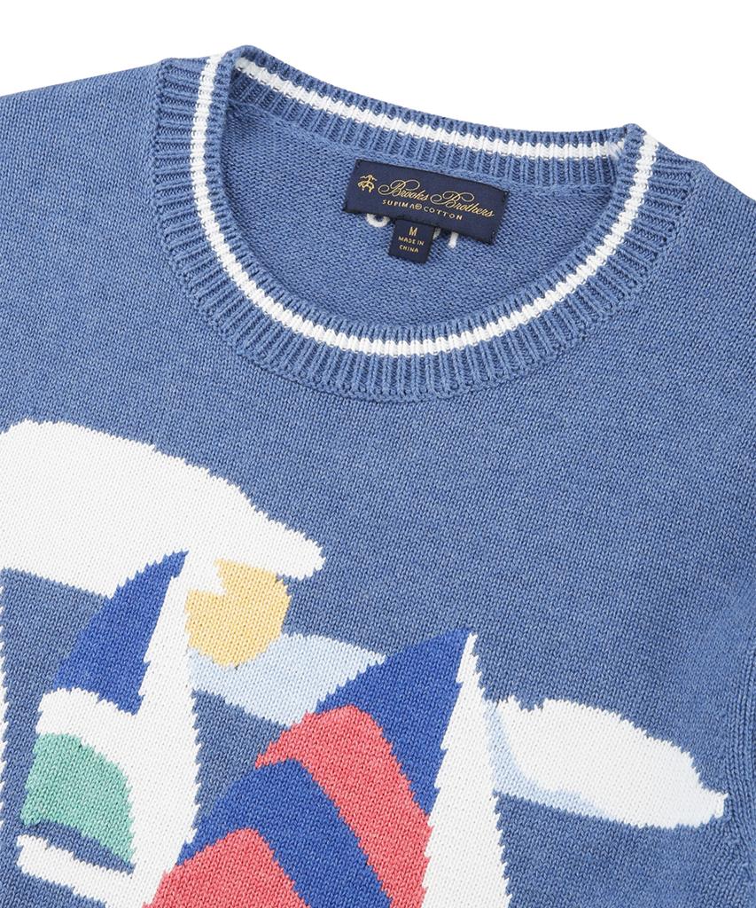 Свитшот BROOKS BROTHERS с круглым вырезом из хлопка 'Cotton Archive' с изображением парусника (синий) (Bbwrmm8197Mes)