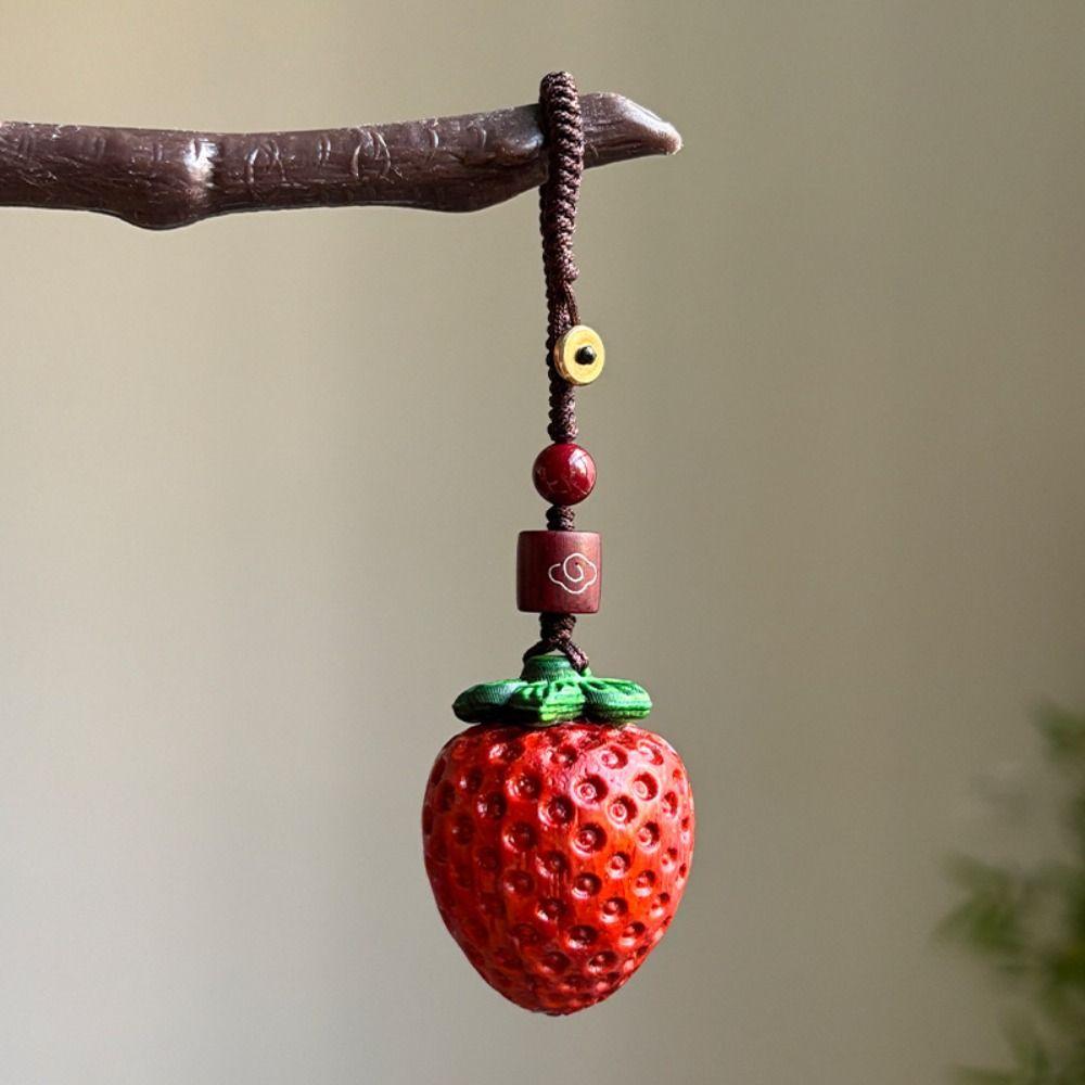 Strawberry Sandalwood Keychain Chinese Style Car Keyring Wooden Pendant Phone Chain Decoration