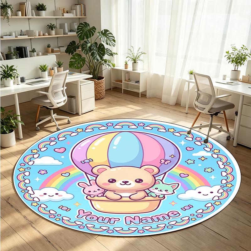Wild Animals (234) Theme Round Crystal Velvet Rug Custom Name Text Personalized Floor Mat Home Decor Non Slip Crystal Carpet