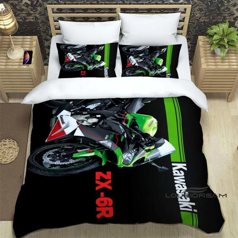 3D Ретро Принт Логотип Мотоцикла K-Kawasaki Комплект Постельного Белья Элегантный Комплект Постельного Белья Пододеяльник Покрывало на Кровать Роскошный Подарок на День Рождения