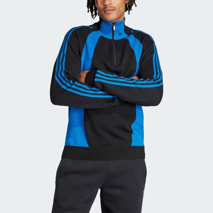 adidas Оригинальный лоскутный свитер с цветными блоками и молнией до половины, мужские топы, синий IR7127