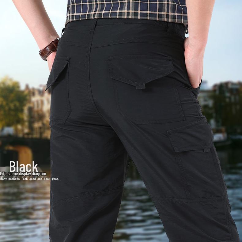 Мужские быстросохнущие брюки для активного отдыха и пеших прогулок - Осень/Зима, с плюшевой подкладкой, многокарманные, свободного кроя, большого размера.