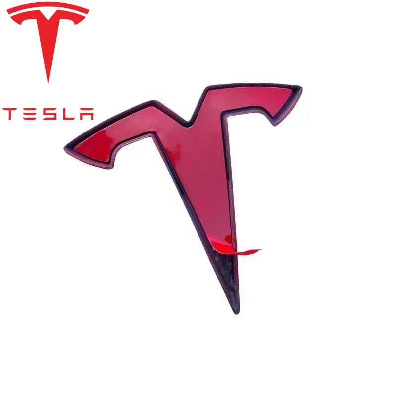 Tesla Car Front Rear Emblem Sticker Black For Tesla Model 3 Y Auto Tail Box Logos Steering Wheel Decoration Modified Accessories