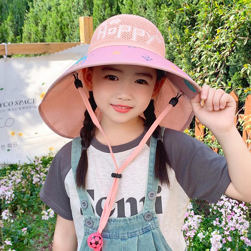 Детская шляпа с веером-шалью Летом Шляпа с большими полями для мальчиков и девочек Дышащая Защита от солнца Уличная Солнцезащитная шляпа