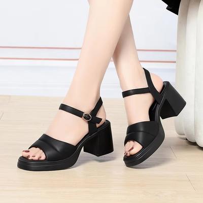 7 см Универсальные Удобные Туфли на Толстой Платформе Сандалии из Мягкой Кожи 2025 Лето Сандалии на Среднем Блочном Каблуке Офис Мама Работа