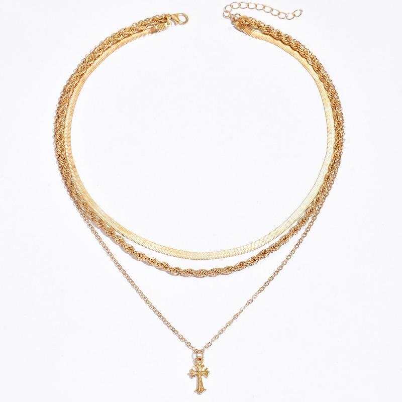 Cross Pendant Necklace Metal Jewelry Women's Personality Fashion Cold Wind Multi-layer Stacking Collarbone Chain