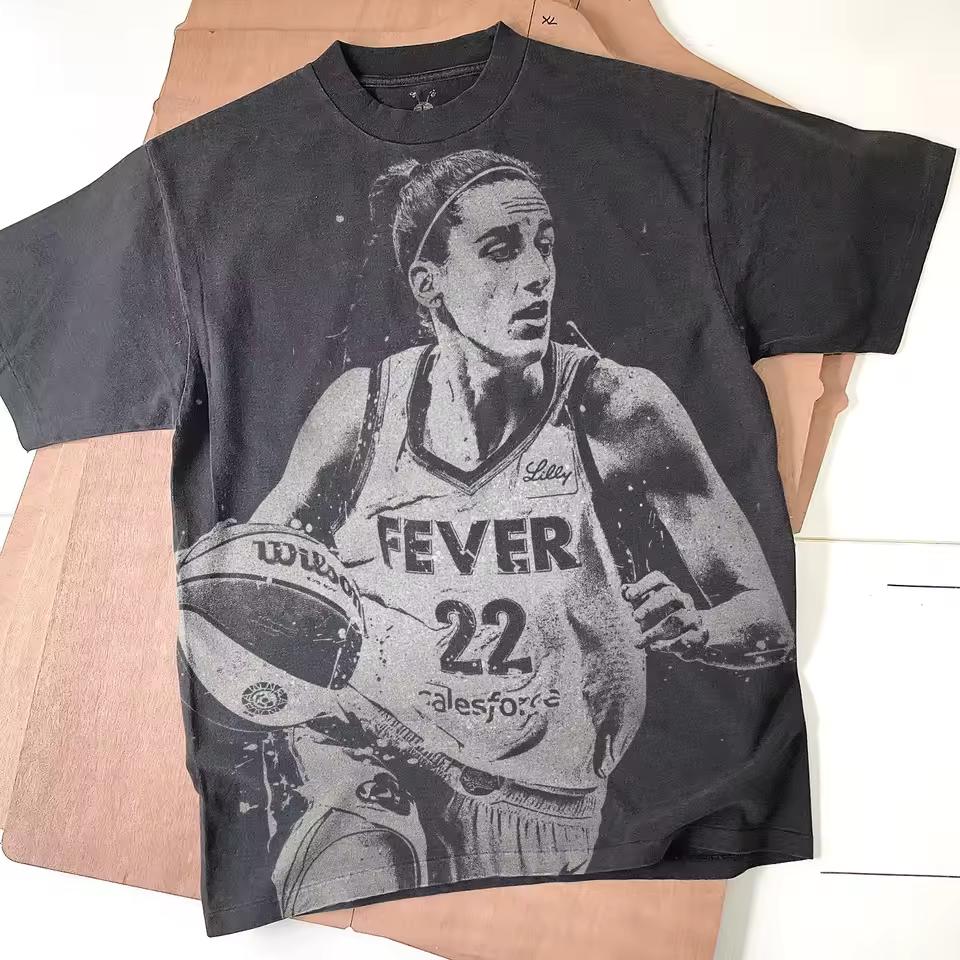 Caitlin Clark Bleached T-Shirt: Handmade Faded Black Basketball Tee
