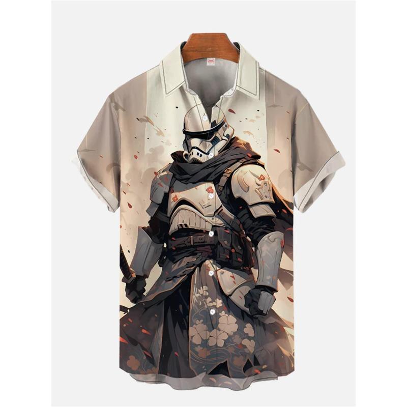 Мужская рубашка с короткими рукавами Thunder Fighter Print Hawaiian Beach Casual Men's Lapel Top Large Size Loose Men's Shirt
