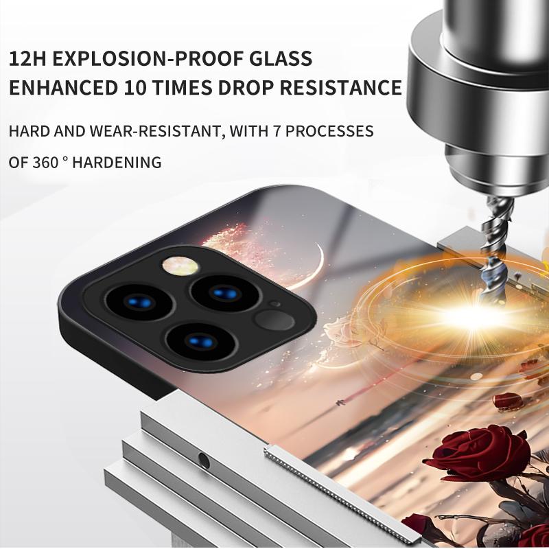 Закаленный стеклянный корпус с рисунком роз и цветов, защитный чехол из ТПУ, мягкий чехол для iPhone Samsung