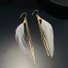 Feather Chain Tassel Design Long Dangle Earrings for Women Bohemian Simple Style Fashion Zircon Female Vacation Ear Ornament