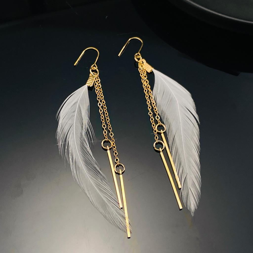 2026 New Feather Earrings Women's, Retro Fashion Creative Design Long Chain Fringed Earrings High Quality Earrings
