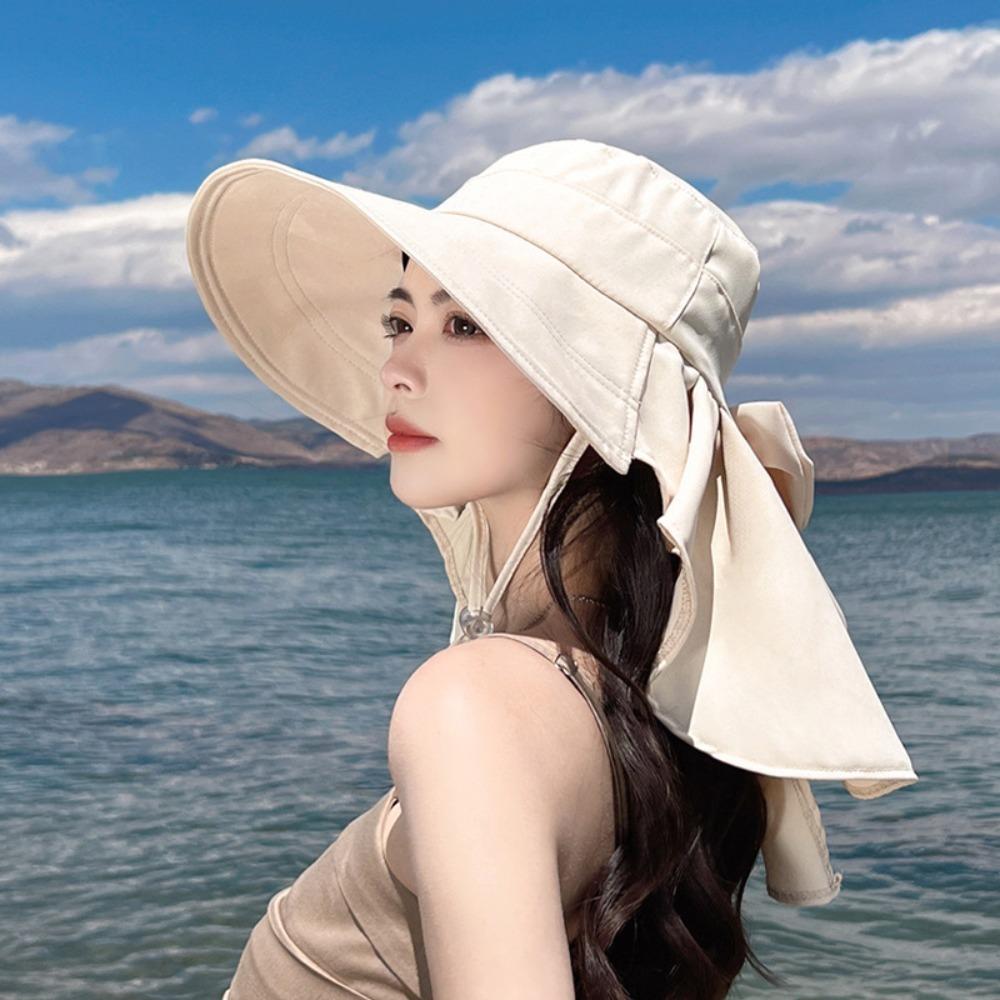 Big Bowknot Sunshade Bucket Hat with Shawl Aiti UV Fishman Hat New Design Bow Sun Hat Beach