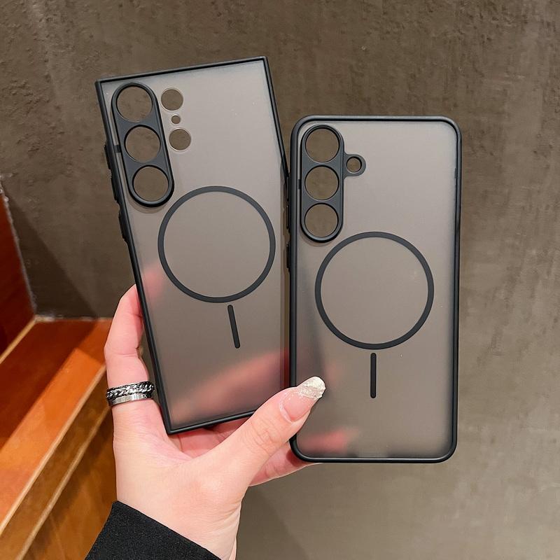 Беспроводной зарядный магнитный матовый чехол для телефона Samsung S25 Ultra S24 FE S23 Plus S22 S21 TPU Soft Edge противоударный прозрачный жесткий чехол для задней панели из ПК
