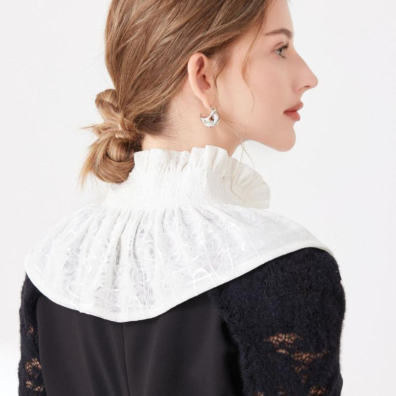 Womens Stand Ruffles Fake Collar Removable Detachable Shoulder Wraps Shawls Detachable Collar Clothing False Collar Cape