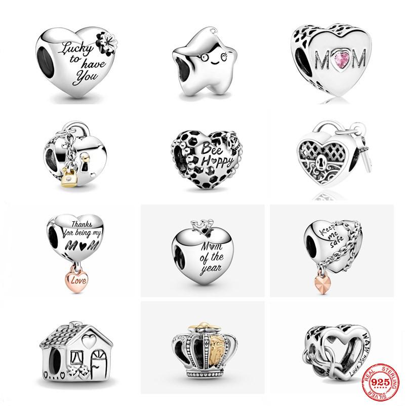 S925 серебряные тонкие бусины подходят для модного оригинального браслета, ожерелье, кулон для женщин, висячие блестящие подвески для мамы, ювелирные изделия