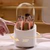 Makeup Brush Holder With Lid 360 Rotating Makeup Brush Holder Organizer Storage Box For Vanity Desktop Countertop Dresser Table