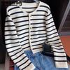 Korean Fashion Sweater Cardigan White Black Striped Knitted Sweater Women Short Cardigan Long Sleeve Cardigan Female