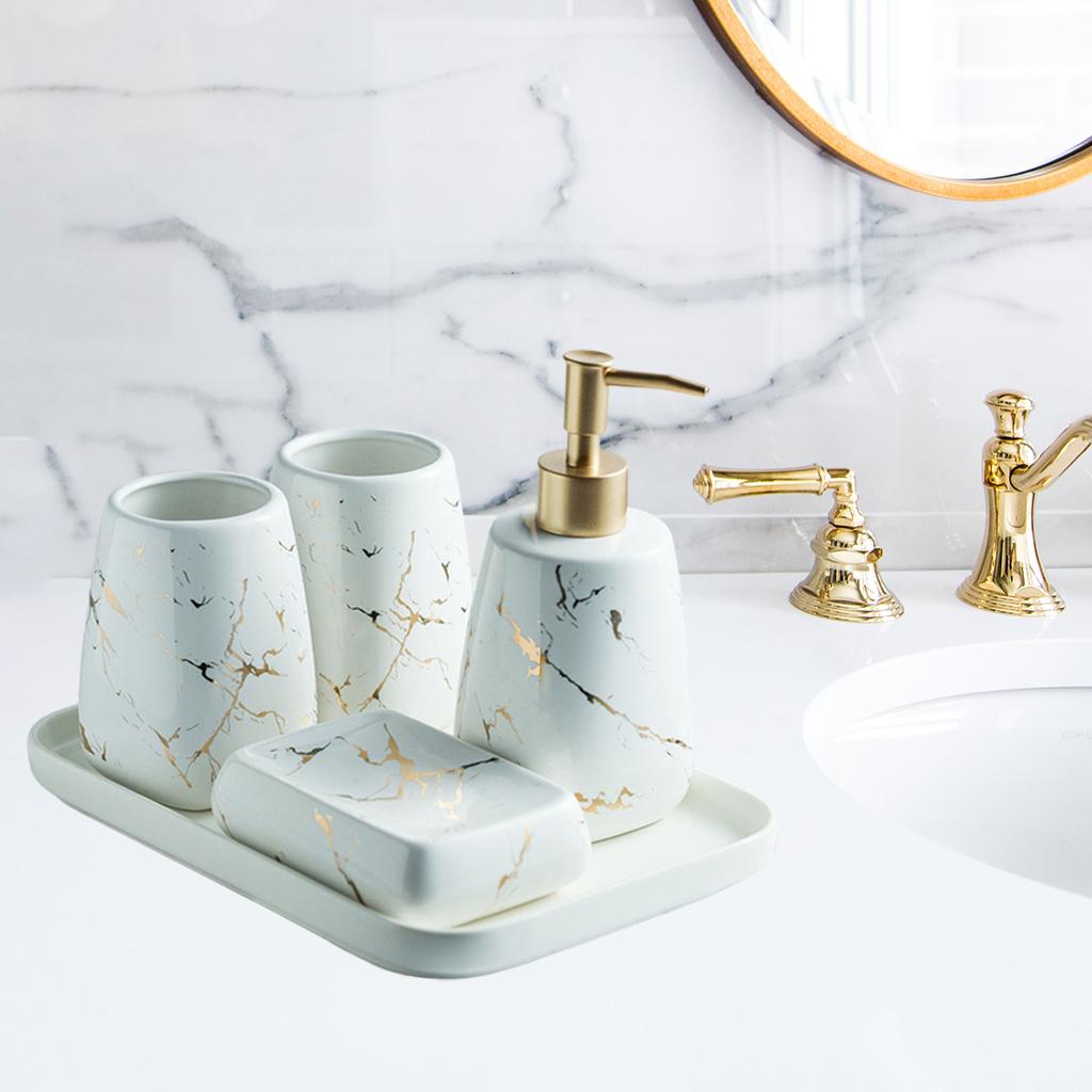 Набор Аксессуаров для Ванной Комнаты CERAMIC Мраморный Рисунок Дозатор для Лосьона Мыльница Отличный Подарок для Семьи, Друзей