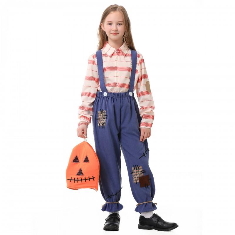 S-XL Pumpkin Scarecrow Costume Kids Adult Family Halloween Cosplay Party Stage Performance