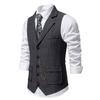 Men Suit Waistcoat Lapel Sleeveless Single Breasted Business Suit Vest Solid Color Slanted Hem 3D Pockets Chain Decoration Waistcoat