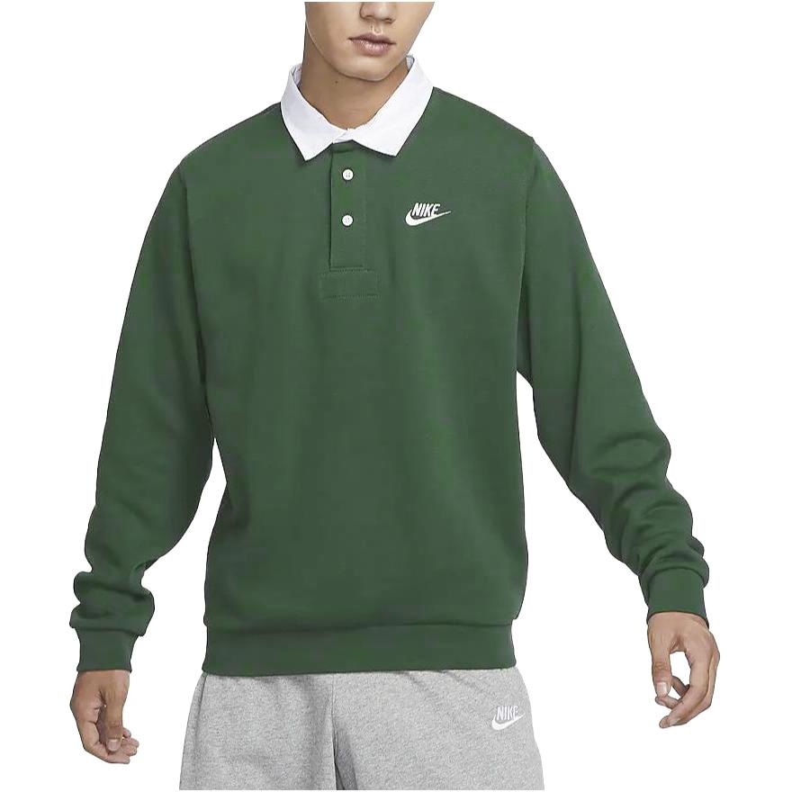 Nike Club Fleece Colorblock Long Sleeve Polo Men Tops Spruce-Green DX0538-323