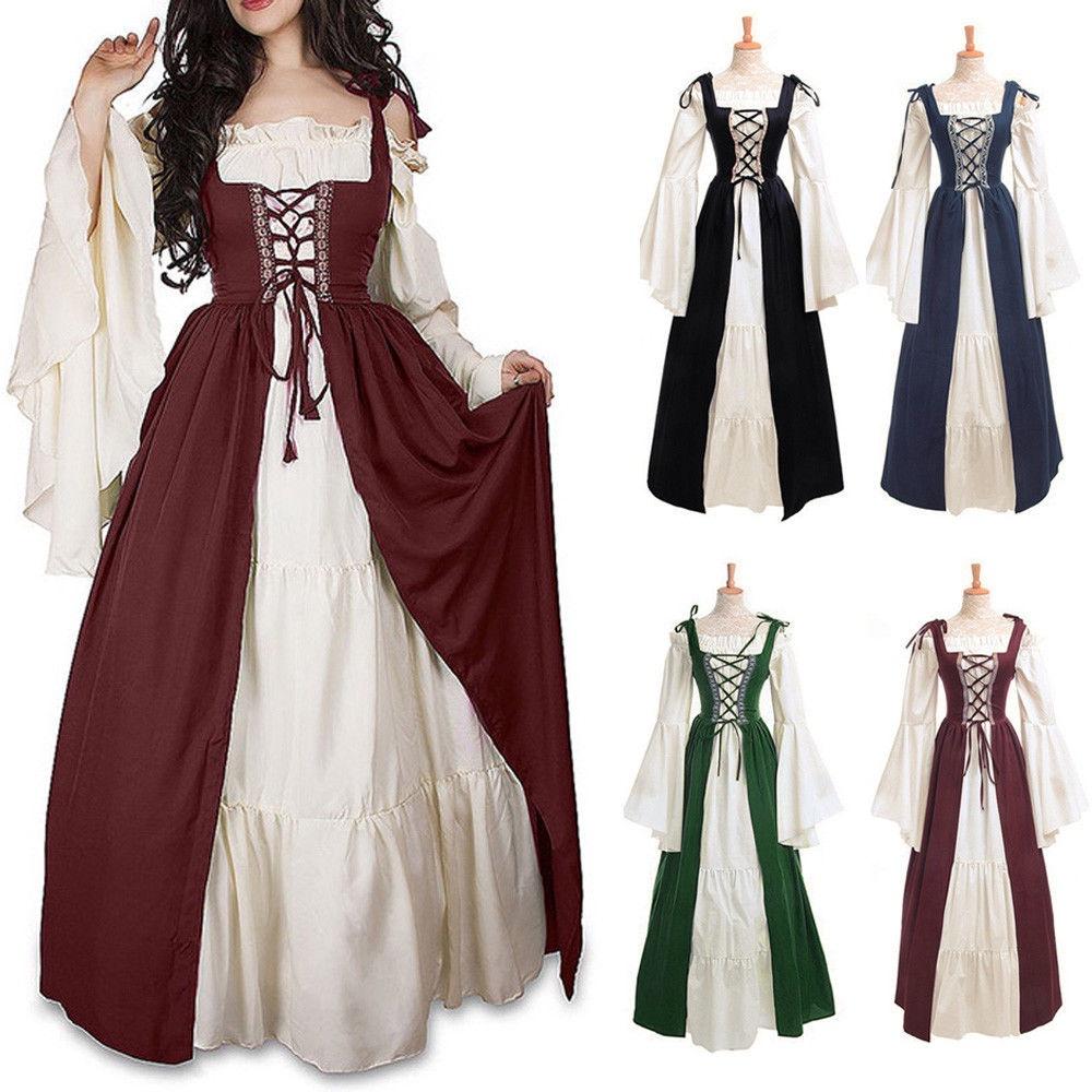 Потрясающее женское платье в пол в стиле Ренессанс Средневековье, с открытыми плечами и эластичной талией