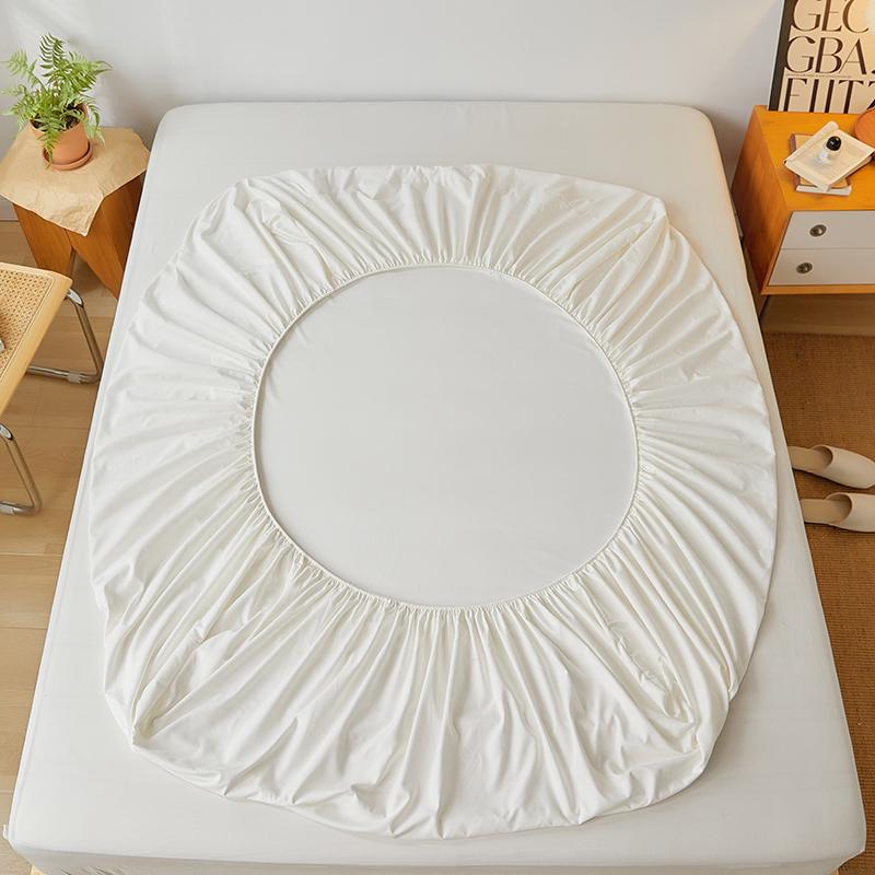 Pure Cotton Fitted Sheet With Anti Slip Elastic Band Plain Mattress Cover For Single Double Queen King Size Beds