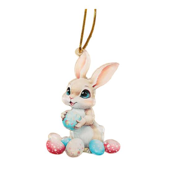 Easter Bunny Ornament 2D Flat Acrylic Bunny Car Rearview Mirror Charm Cartoon Bunny Egg Hanging