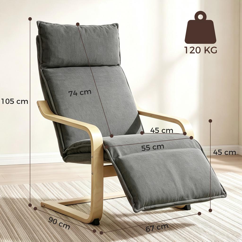 Lounge Chair Living Room Armchair with Footrest Modern Dark Gray