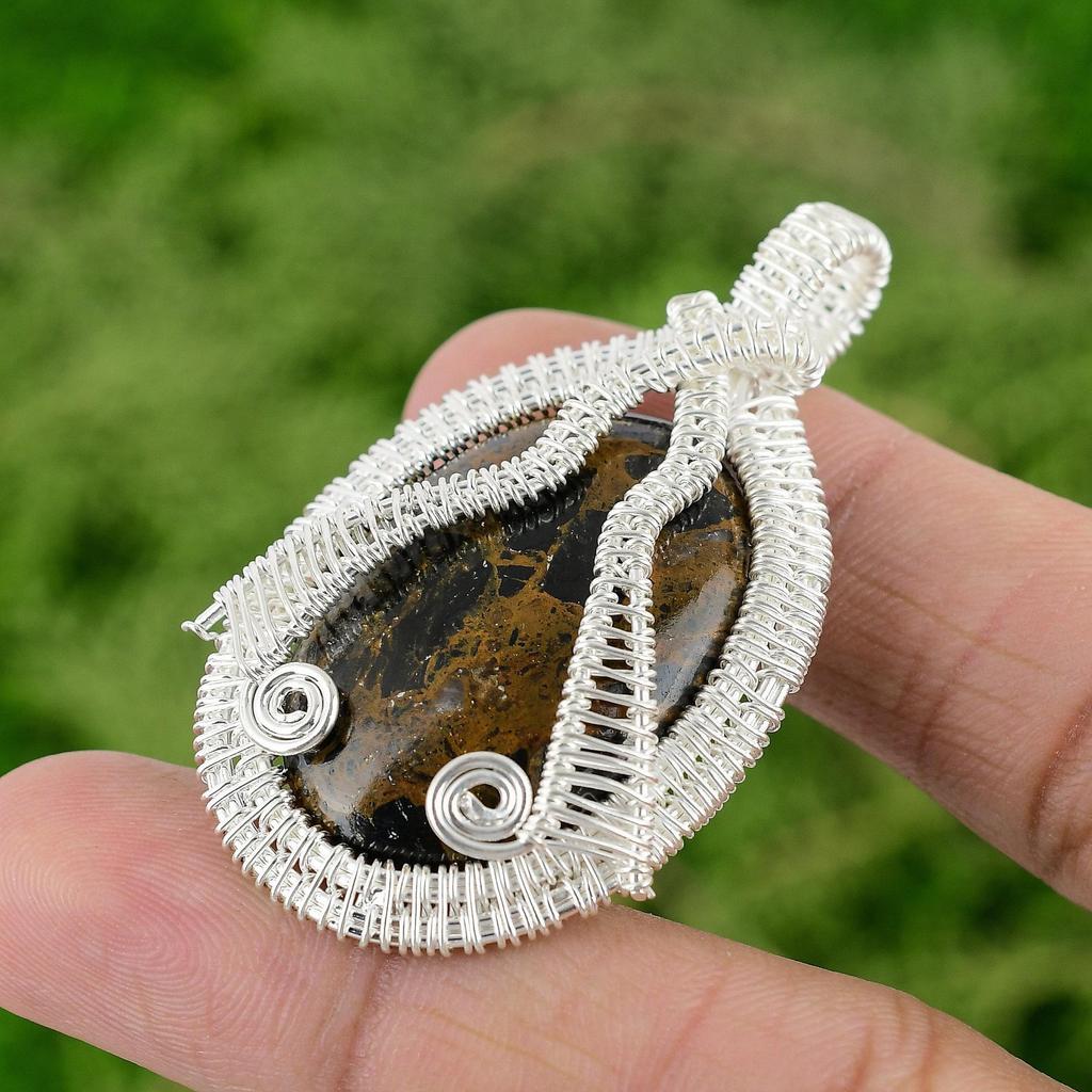 925 Sterling Silver Bauxite Stone Mother Wire Wrap Bezel Wedding Pendant Jewelry