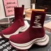 Модные эластичные вязаные женские сапоги-носки 2024 года. Модные и удобные осенне-зимние женские сапоги на платформе Botas De Mujer