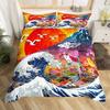 Japanese Ukiyoe Duvet Cover Set Hokusai Pattern Bedding Set Watercolor Sun Mountain Comforter Cover Exotic Style Quilt Cover Set