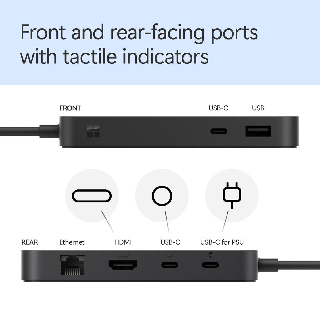 Microsoft Surface USB4 Dock Gigabit To Power Black – Ethernet, USB-C 2xUSB-C/1xUSB-A/HDMI (65W Delivery) –