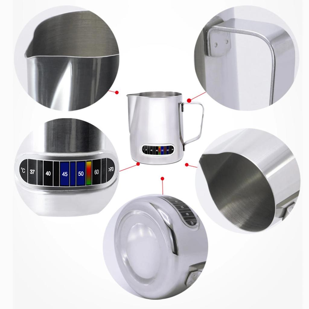 Кувшин для вспенивания молока 12/20 унций 350/600 мл с дисплеем температуры из нержавеющей стали для вспенивания молока, кувшин, чашка для латте-арта бариста