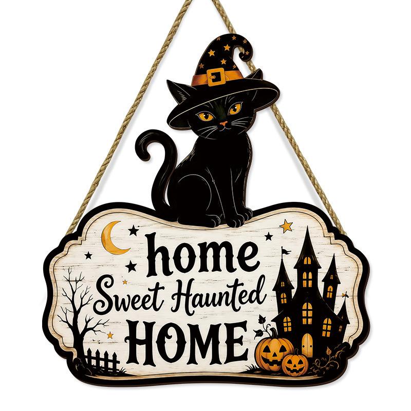 New Halloween black cat pumpkin welcome listing decorative atmosphere wooden home decoration wall decoration