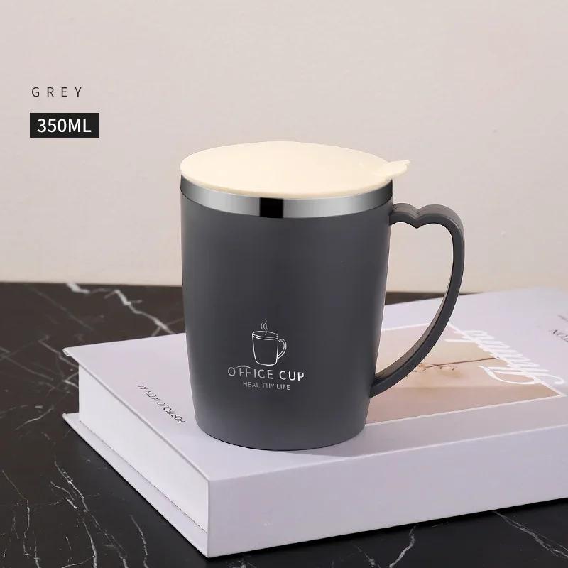 304 Stainless Steel Thermal Double Wall Coffee Cup Heat Insulation Anti-fall Thermos Mug with Cover and Handle Leak-Proof Cups