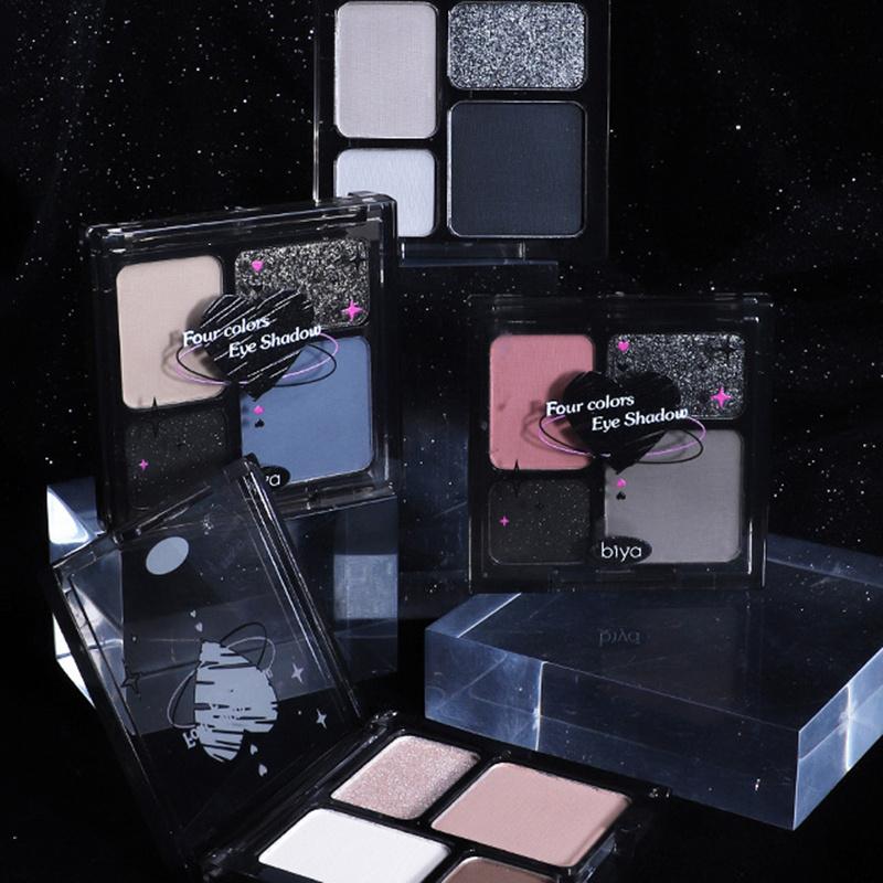 4 цвета, черная палитра теней для век, жемчужные матовые тонкие блестящие тени в стиле панк-гота для девочек, холодные тени для век